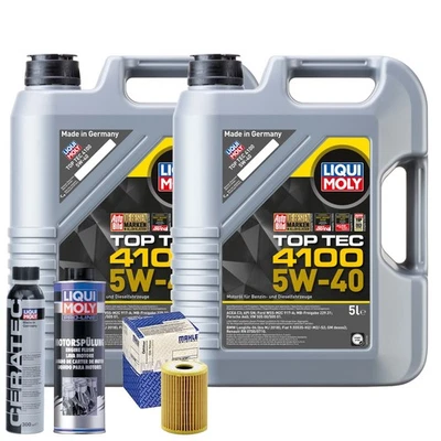 Motoröl 5W40 LIQUI MOLY Top Tec 4100 10L+MAHLE Ölfilter +Spülung +Cera Tec