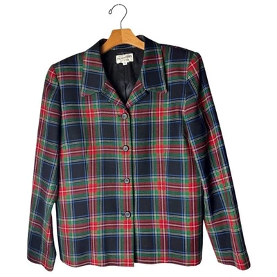Pendleton Blazer Women 16 Black Red Plaid Wool Jacket Vintage Retro Holiday - Image 1 of 4