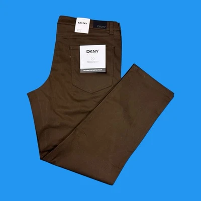 DKNY Mens Size 36x30 Stanton Slim Fit Ultimate Stretch Brown 5 Pockets Pants - Image 1 of 4