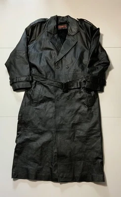 Gabardina vintage años 90 fase 2 forrada en cuero negro matriz gótica punk con cinturón talla L Foto 1 de 4