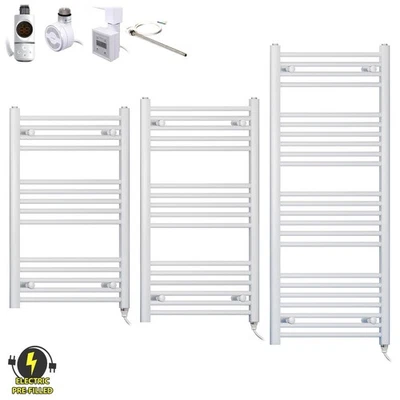 Electric Heated Towel Radiator White 300 mm Wide Pre-Filled Designer Bathroom - Image 1 of 4