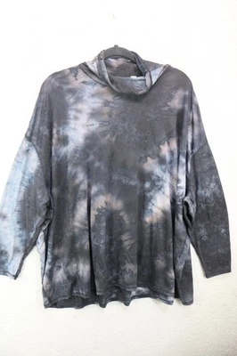 LOGO Lounge 3/4 Sleeve Dark Tie Dye Soft Tunic-1X-Soft-Pockets-Hippie-BOHO - Image 1 of 4
