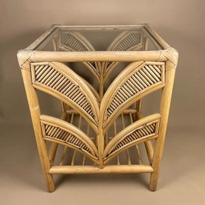 Vintage Bamboo Coffee Table Square Glass Top Retro Slatted Base Rustic Rattan - Picture 1 of 9