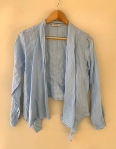 Bellambia Top Womens Size M Blue 100% Linen Made In Italy Open Blouse Shirt - Picture 1 of 10