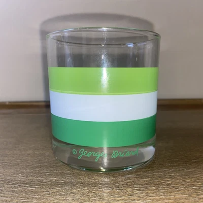 De Colección Cocktail Rocks Vidrio Georges Briard Cabana Rayas Verde Blanco Retro Foto 1 de 4