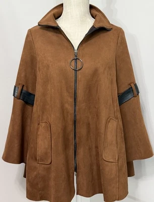 Joseph Ribkoff Medium Brown Vegan Suede Angel Sleeve Zip Up Swing Jacket Size 4 - Image 1 of 3