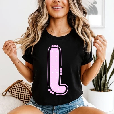Camiseta L Initial Alphabet para mujer Camiseta gráfica decorativa a lunares - Imagen 1 de 2