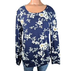 Blusa suave Hotgift azul medio floral manga larga cuello redondo - Imagen 1 de 9