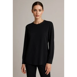 Camisa Theory Mujer Mediana Negra Seda Transparente Flecos Cuello Manga Larga Blusa Lujo - Imagen 1 de 10