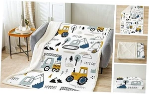 Cartoon Car Kids Fleece Throw Blanket Construction Sherpa Blanket Baby Multi 33 - Picture 1 of 7