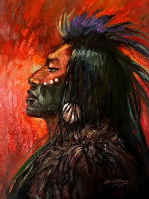 Pintura al óleo original indio nativo americano rojo guerrero lakota terpning occidental Foto 1 de 4