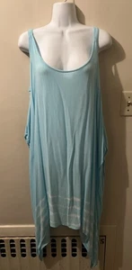 Women’s S/M Cover-Up Sleeveless Blue White Loose Flowy Beach Resort Pool Dress - Picture 1 of 8