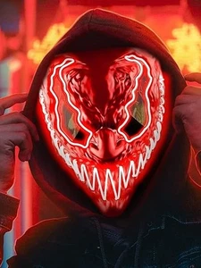 Quanquer Venobat Halloween LED Light Up Mask with Reversible Black and Red Hood - Picture 1 of 7