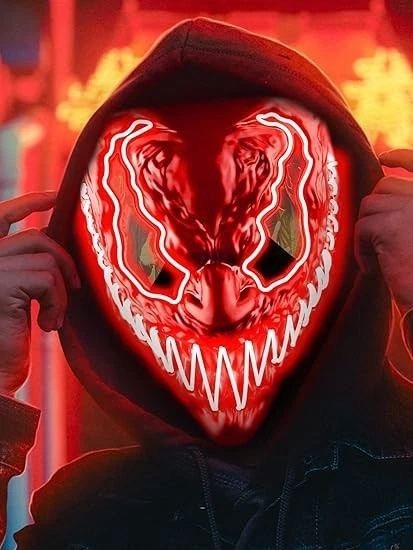 Quanquer Venobat Halloween LED Light Up Mask with Reversible Black and Red Hood - Image 1 of 4