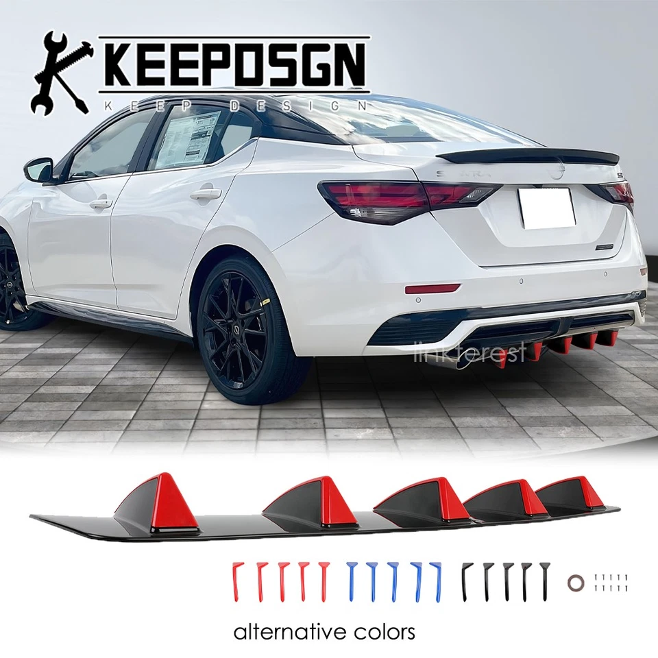 For Nissan Sentra SE SR SV Rear Bumper Diffuser Lip Splitter Shark Fins Body Kit Foto 1 de 4