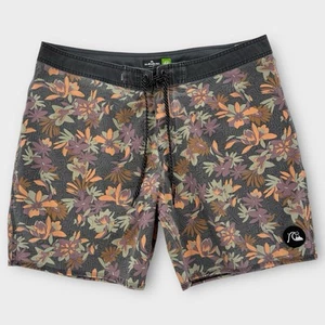 Quiksilver Boardshorts Mens 38 Highline Stretch Floral Black Orange Swim Surf - Picture 1 of 7