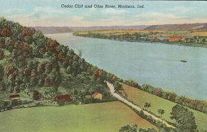 Klare Klippe und der Ohio River, Madison, Indiana, Leinen Postkarte Poststempel 1945 - Bild 1 von 2