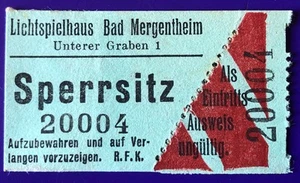 Eintrittskarte Lichtspielhaus Bad Mergenthaim Sperrsitz vor 1945 - Bild 1 von 2