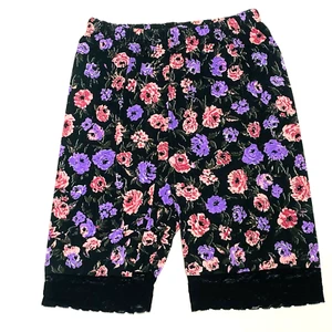 New 90's Girls Floral Elastic Waist Spandex Shorts With Lace Trim *Size Large - Picture 1 of 4