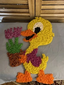 Vintage Easter Duck with Tulips Melted Plastic Popcorn Decoration Easter 17 In - Picture 1 of 2