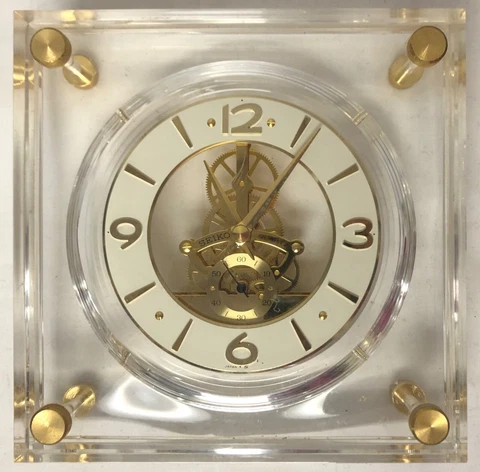 SEIKO VINTAGE QUARTZ CLOCK LUCITE & GOLD SKELETON MANTLE DESK JAPAN WORKS Cover