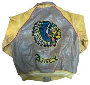 Avirex Leather Jacket Indian Chief Head Distressed Vintage Look XL Yellow - Picture 1 of 6