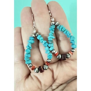 Atemberaubende handgefertigte Ohrringe Indianer Silber & echte Multi Edelsteine Träne - Bild 1 von 6