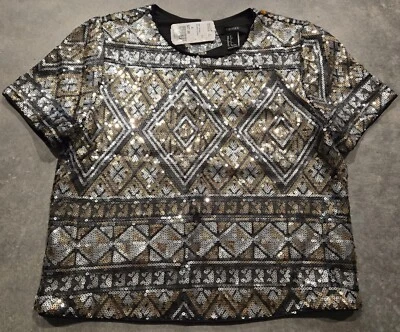 Top Forever 21 Lentejuelas Plateado Dorado Para Mujer Pequeño Nuevo Con Etiquetas Fiesta Vacaciones Recortado Foto 1 de 3
