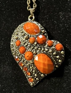 Collana Moda Cuore Strass Arancione 2 1/2 “ X 2” 26” Catena #761 - Foto 1 di 5