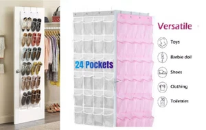 24 Pocket Shoe Holder Organiser Over The Door Hanging Shelf Rack Storage Hook UK - Picture 1 of 20