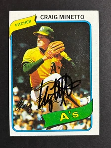 Tarjeta de béisbol Topps 1980 firmada por Craig Minetto A's Athletics 494 autógrafo automático 1 - Imagen 1 de 2