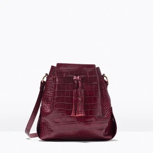 RARE ZARA CHERRY RED CROC-EMBOSSED LEATHER BUCKET BAG REF.4014 /004 RP$269 NWT!! - Picture 1 of 10