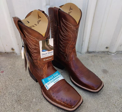 Botas de Vaquero Ariat Reckoning Para Hombres Talla 11.5 EE Marrón Nuez Cuero Avestruz Suave Foto 1 de 4