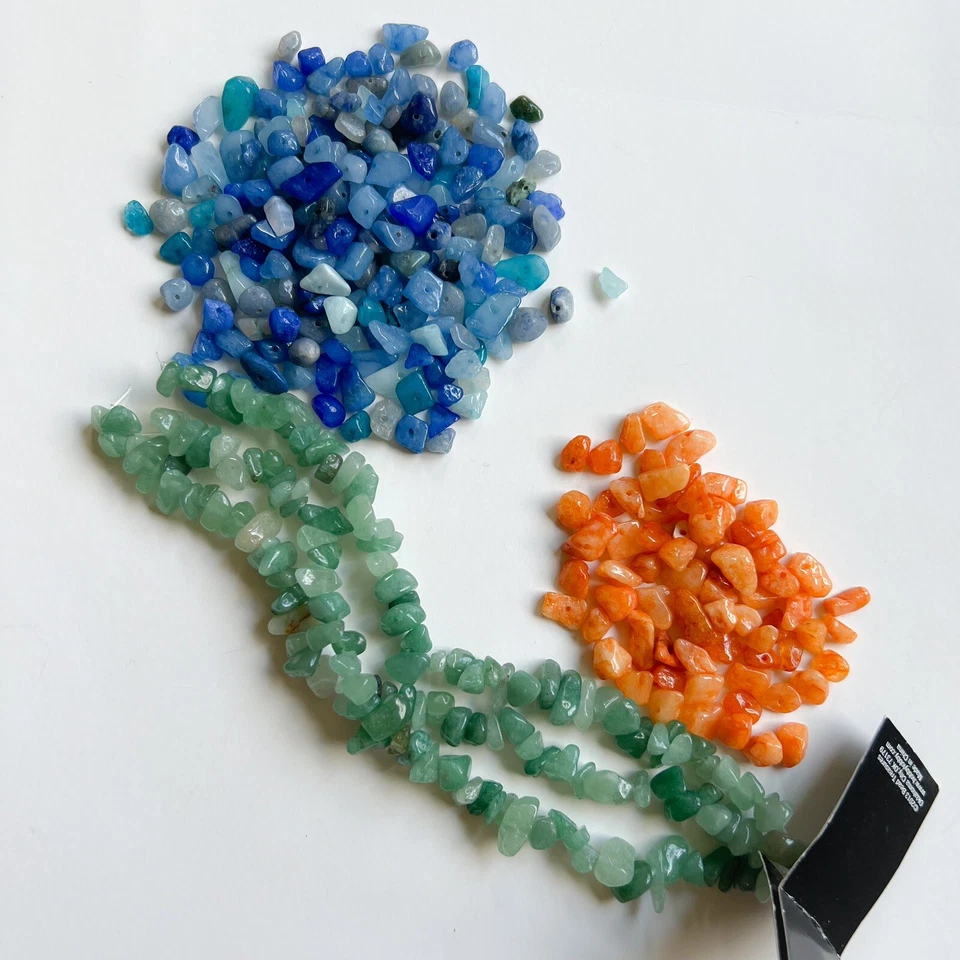 Mixed Stone Chip Beads. Blue, Orange, Green. - Image 1 of 1