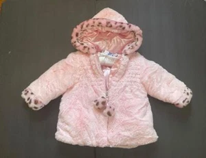 Bon Bebe Pink Faux Fur Winter Coat Leopard Trim Baby Girl 18 Months Never Worn - Picture 1 of 3
