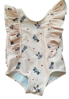 H&M Disney Minnie Mouse Traje de Baño de Una Pieza Bebé Niñas 3-6 Mos Rosa Volantes Corazones Foto 1 de 4