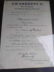 KING OF ITALY. UMBERTO II SIGNED ROYAL DECREE  - Picture 1 of 4