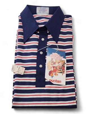 Camisa polo masculina vintage Puritan Sporting Day manga curta anos 70 gola pontiaguda - Imagem 1 de 4