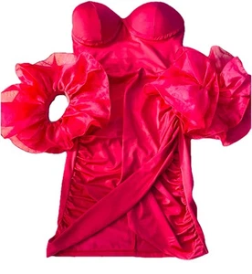 NWT WDIRARA Womans/Juniors Hot Pink Party Prom Dress Organza Ruffles Sz. Small - Picture 1 of 6