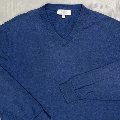 TURNBURY 100% Merino Extra Fine Wool Sweater Men's XL Classic V-Neck Navy Blue - Image 1 of 4