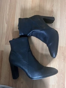 Mango Women's Black Leather Heeled Ankle Boots Sz 38/US 8 - Picture 1 of 3
