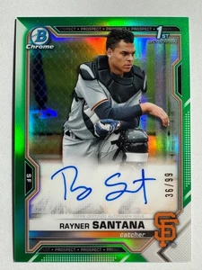 2021 Bowman Chrome Rayner Santana #CPA-RS Green Refractor Auto #'d /99 SF Giants - Picture 1 of 2