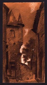 Dessin original à la mine deplomb 19eme VUE D'UNE RUELLE D'UN VILLAGE - Picture 1 of 1