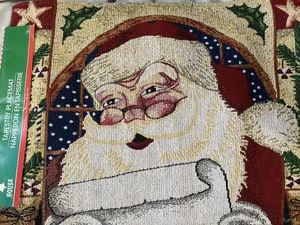Set of 2  Tapestry Placemats Santa  Christmas  House - Picture 1 of 3