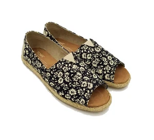 TOM'S ALPARGATA OPEN TOE BLACK TEXTILE FLORAL.STYLE# 10007590 .NEW IN BOX - Picture 1 of 6