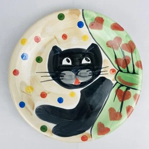 Vintage Italian Handpainted Black Cat Decorative Pottery Plate 10” - Picture 1 of 5