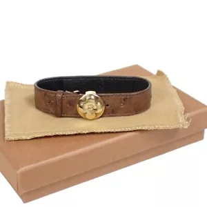 LOUIS VUITTON Good Luck Bracelet Bangle Exotic Leather Brown M64441 68EB642 - Picture 1 of 8