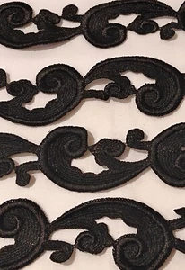 Vintage schwarz Paisley-Blatt-Rebe-Curvey geformte Borte 2 Yard + 32" Baumwolle - Bild 1 von 5