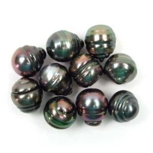 10 Stck. 11-12 mm Kreis Barock Lose Tahiti Schwarz/Pfau Grün Perle - Bild 1 von 2