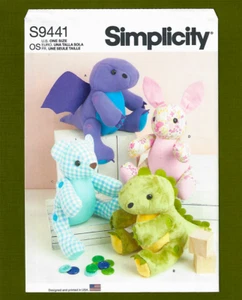 Dragon, Dinosaur, Bear, Bunny Stuffed Plushies Sewing Pattern~Simplicity 9441 - Picture 1 of 9
